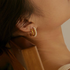 Pearl Half Hoop Earrings